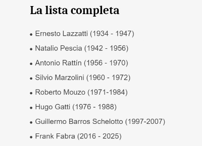 Lista incompleta hecha por el diario La Voz